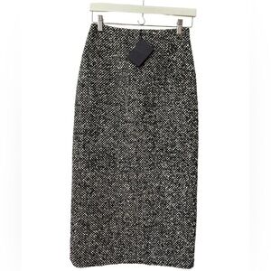 Prada Milano, Women's Wool Blend Tweed Pencil Skirt - Black/White. Size:38. NWT.